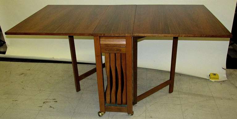 Mid-20th Century Clever 1950's Drop Leaf Table ...with Chairs Inside
