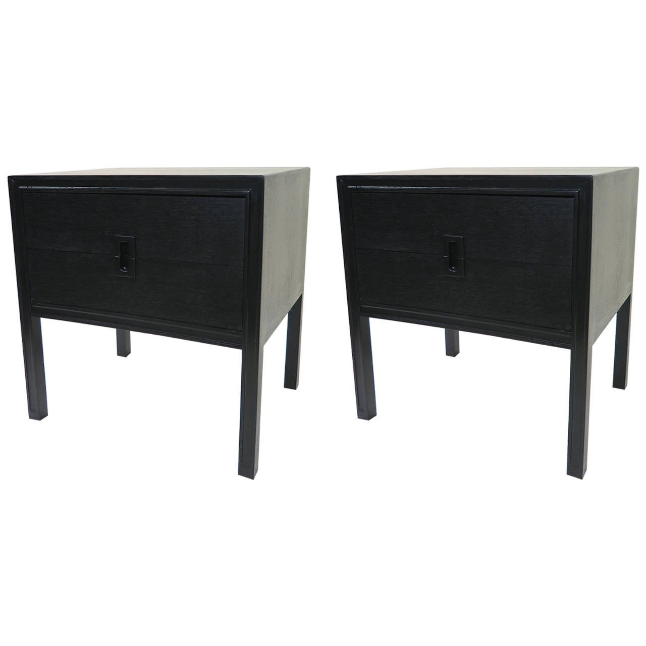 1960 Pair of Black Lacquer TwoDrawer Nightstands at 1stdibs
