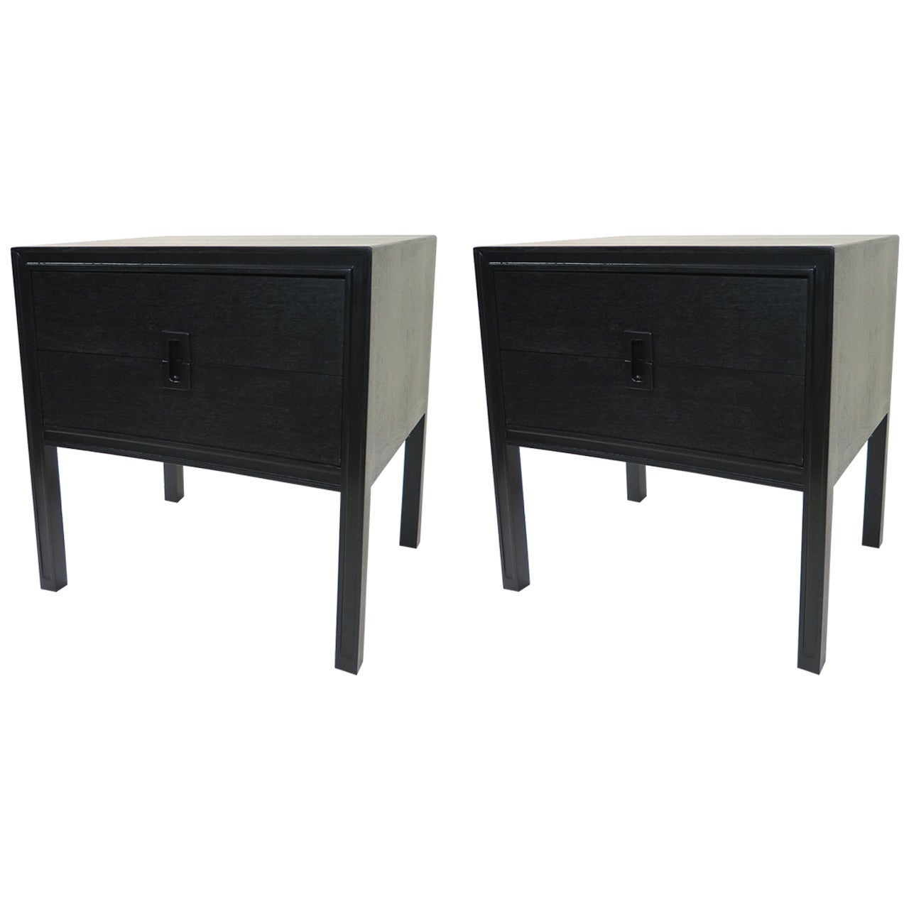 1960 Pair of Black Lacquer Two-Drawer Nightstands