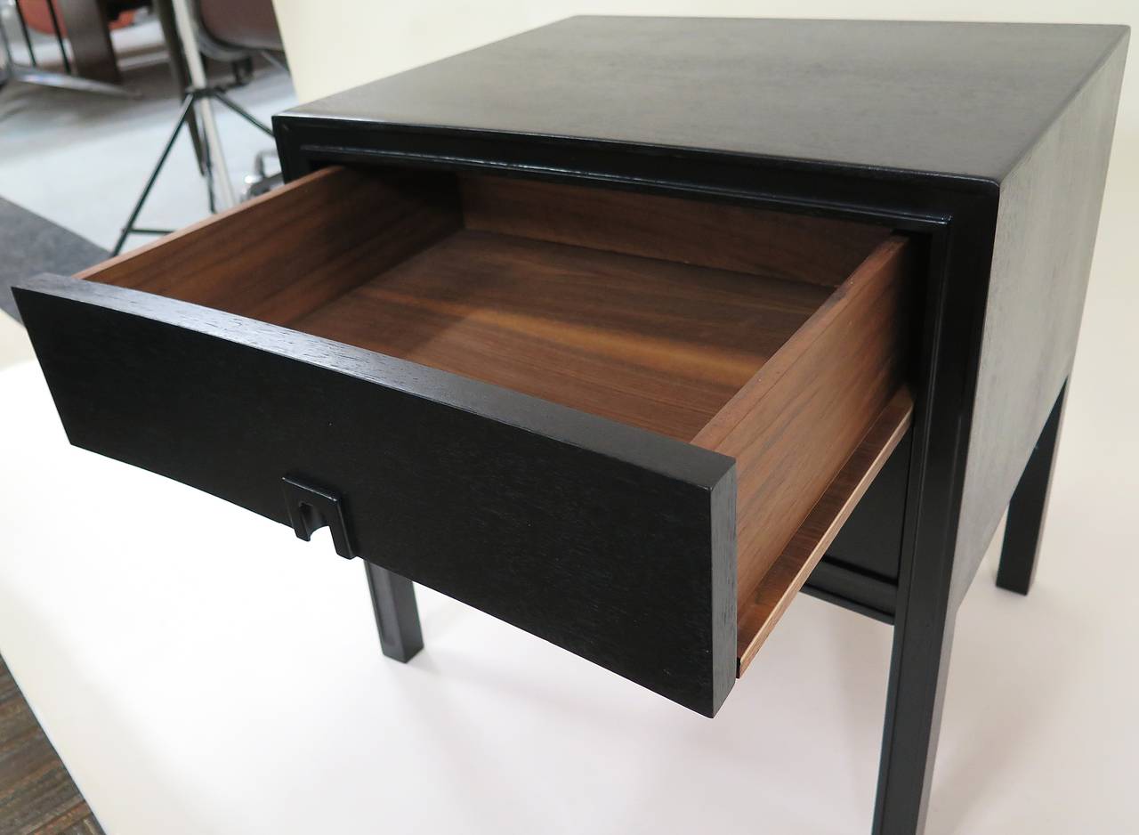 Mid-Century Modern 1960 Pair of Black Lacquer Two-Drawer Nightstands