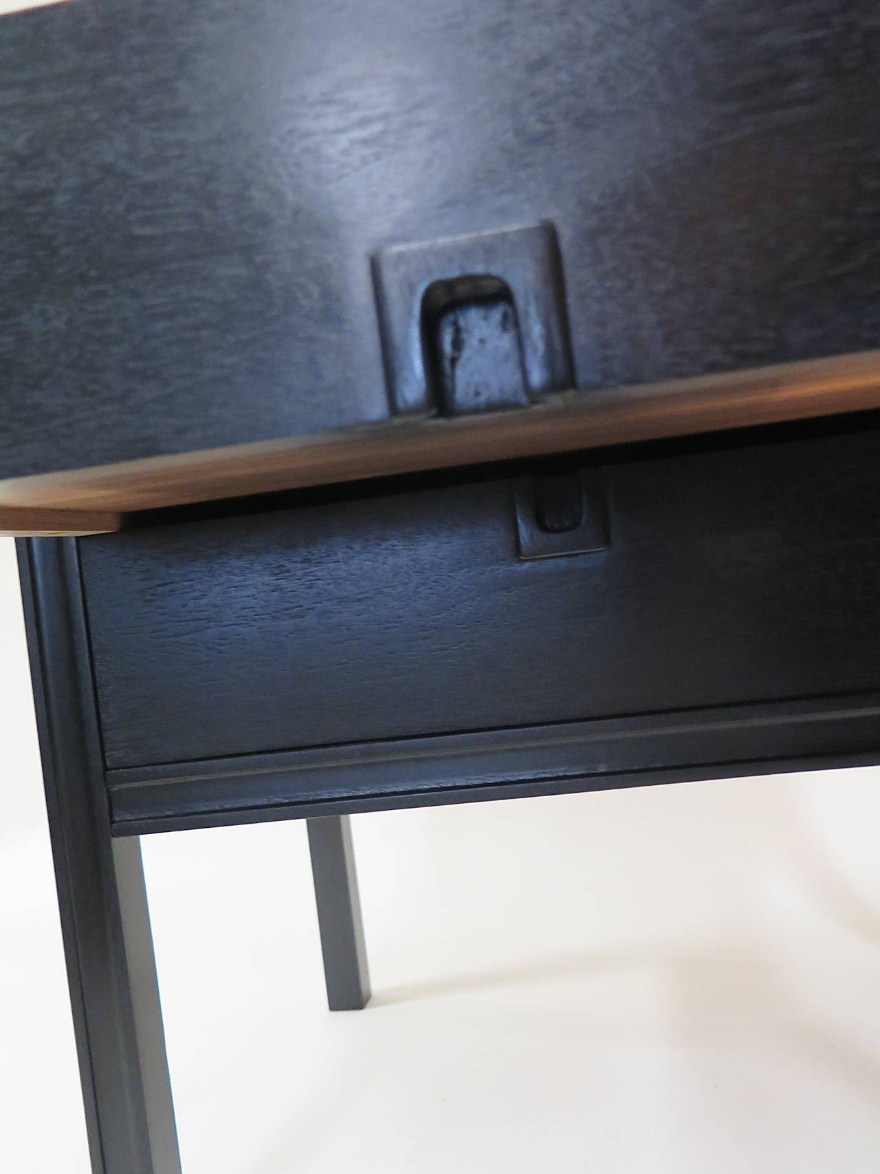 American 1960 Pair of Black Lacquer Two-Drawer Nightstands