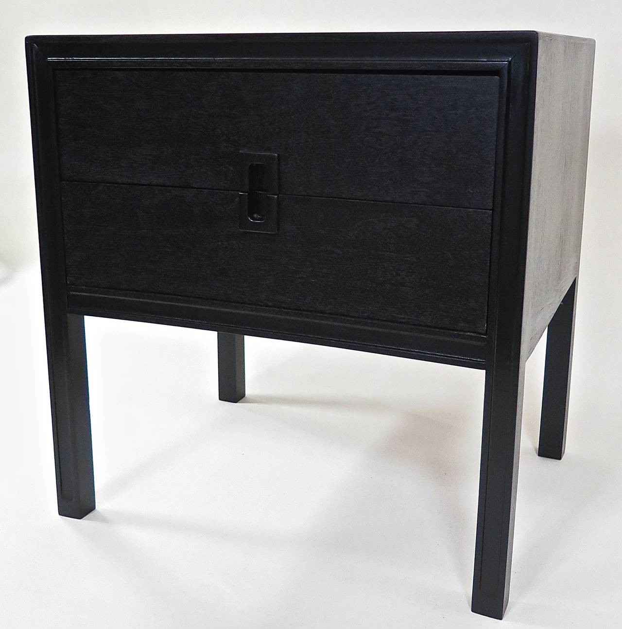Mid-20th Century 1960 Pair of Black Lacquer Two-Drawer Nightstands