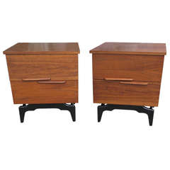 Fabulous 1950 Pair of Walnut Two-Drawer Stands