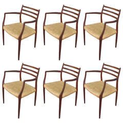 Set of Six Early Niels Moller #78 Armchairs, 1950