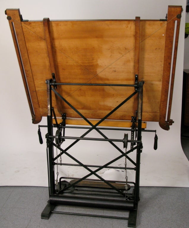 Mid-Century Modern 1920 French Drafting Table with Counter Weight