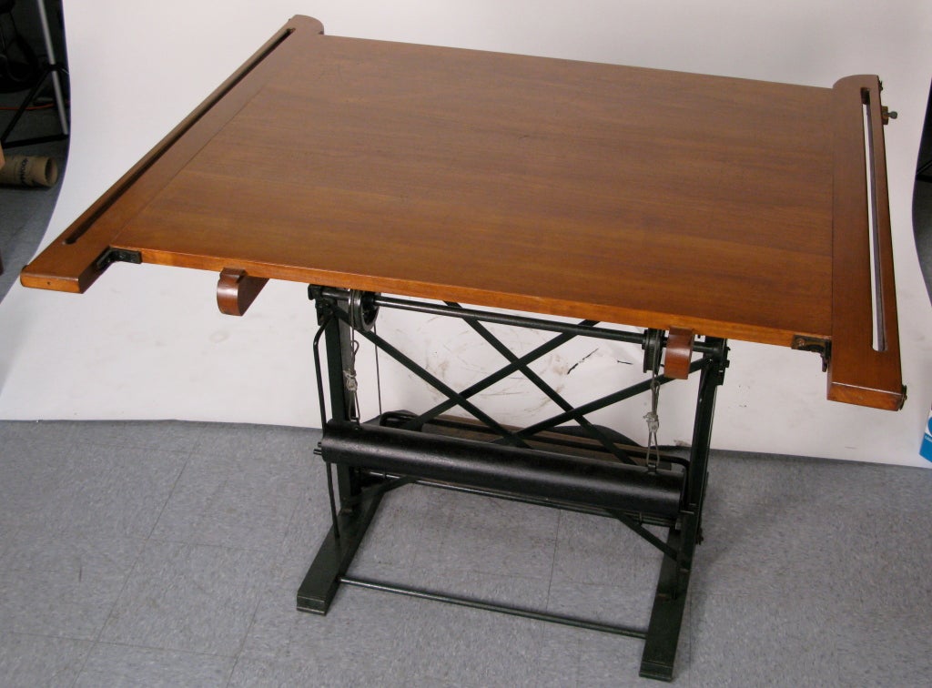 Wood 1920 French Drafting Table with Counter Weight