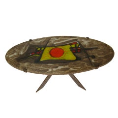 Unusual Steel and Stone Composite Coffee Table signed JGP