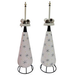Pair of Frederick Weinberg Style Lamps with Celestial Motif