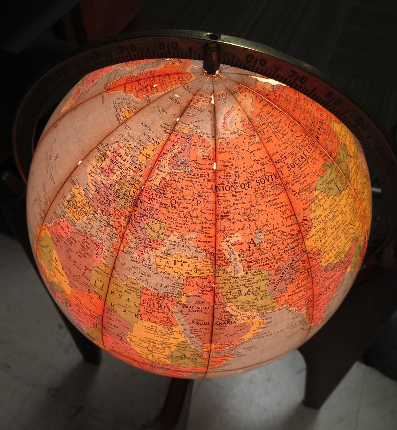 Mid-20th Century 1960 Adrian Pearsall Illuminating Globe with Stand