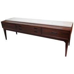1960s Danish Rosewood Low Console with Marble