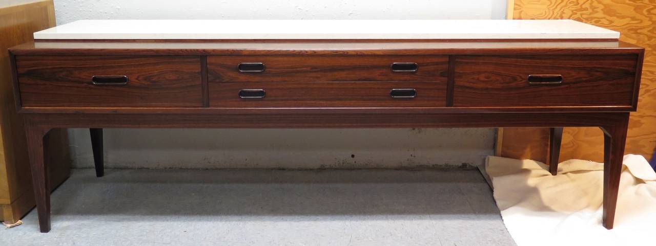 1960s Danish Rosewood Low Console with Marble