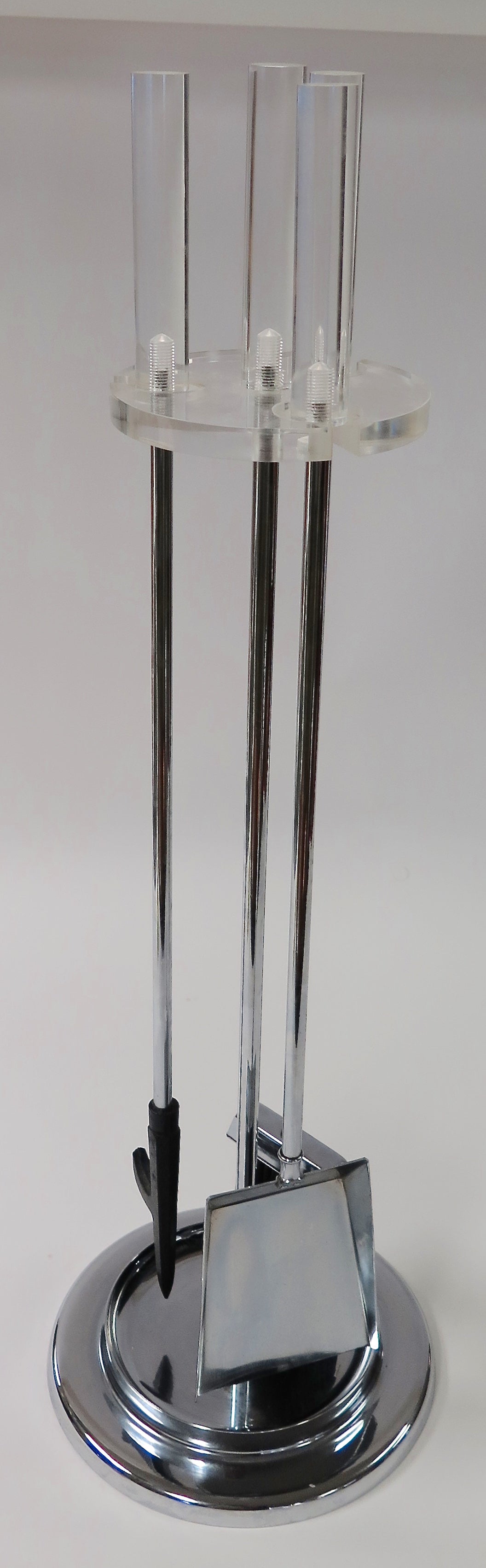 1960 Lucite and Chrome Fireplace Tool Set For Sale 1