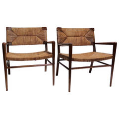 Pair of 1950s Mel Smilow Lounge Chairs with Rush