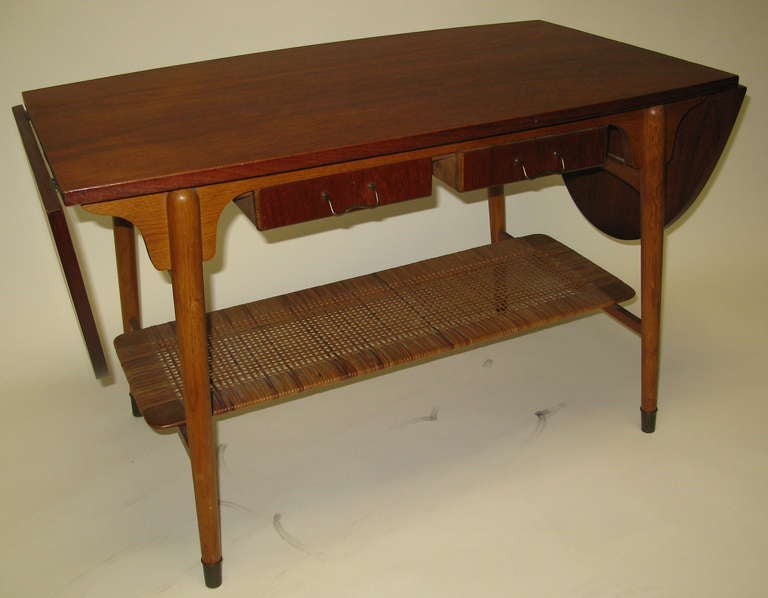 1950 Danish Teak and Birch Drop Leaf Stand