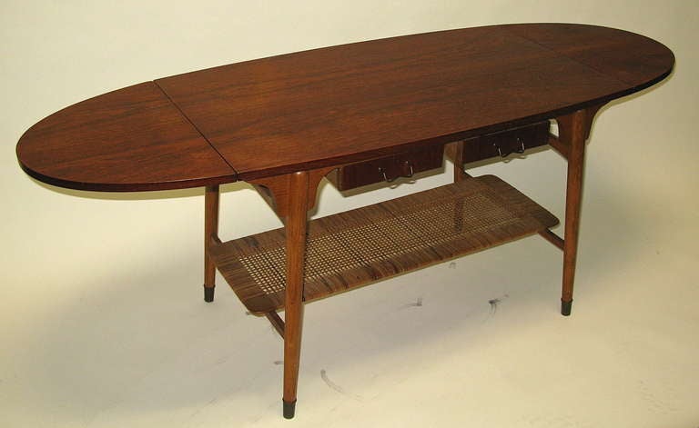 1950 Danish Teak and Birch Drop Leaf Stand In Excellent Condition In Hudson, NY