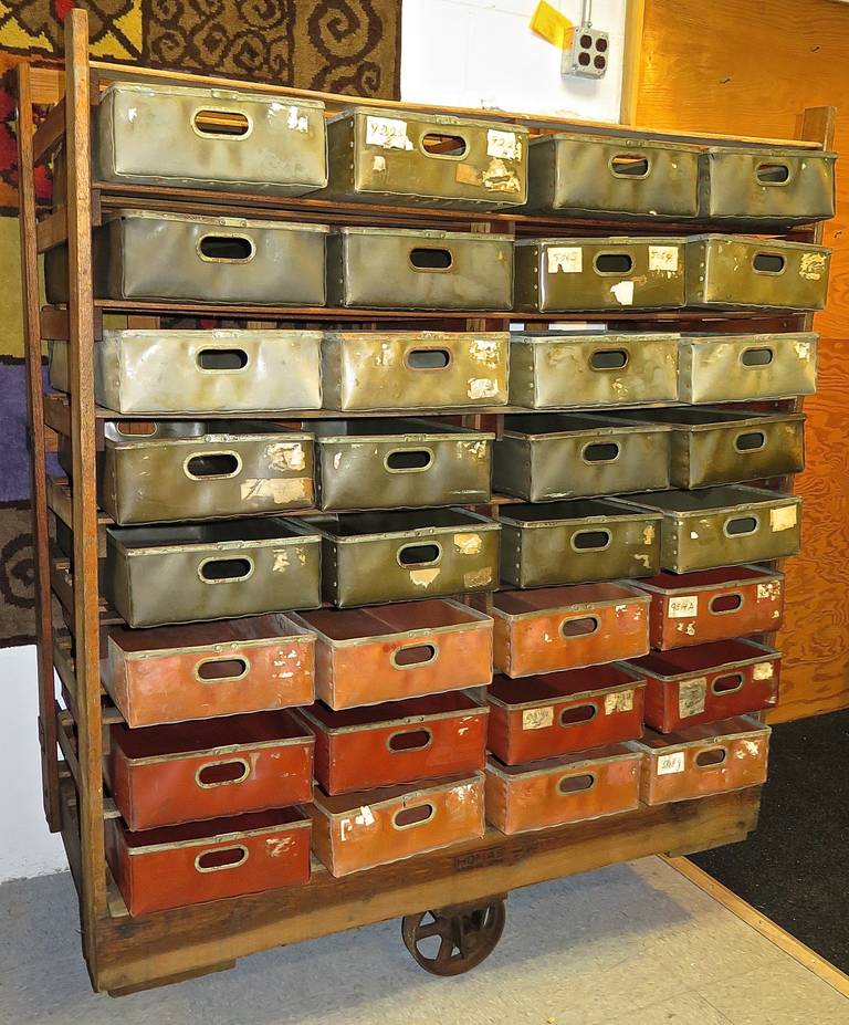 Enormous 1940s Oak Storage Rack from Troy, NY Shirt Factory