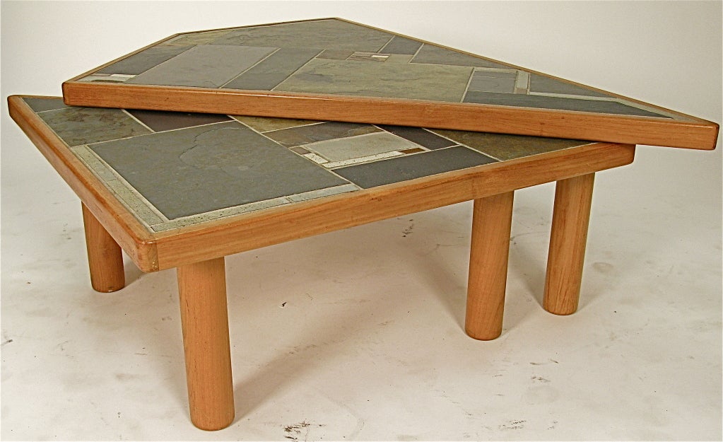 Stone 1970 Danish Pair Coffee Tables by Britt Sallingboe in Teak/Slate