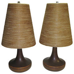 Petite Pair of 1950 Lotte Bostlund Pottery Table Lamps