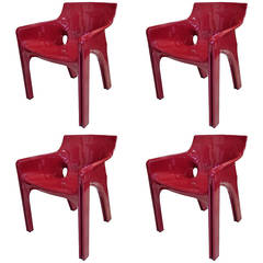 Vibrant 1970 Set of Four Vico Magistretti Gaudi Chairs