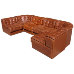 Vintage 1970 DeSede of Switzerland 6 Piece Leather Sofa