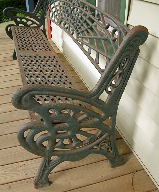 20th Century Cast Iron Garden Bench with Musical Note Design