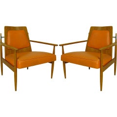1960 Oak and Aluminum Pair Lounge Chairs-Finn Juhl Style