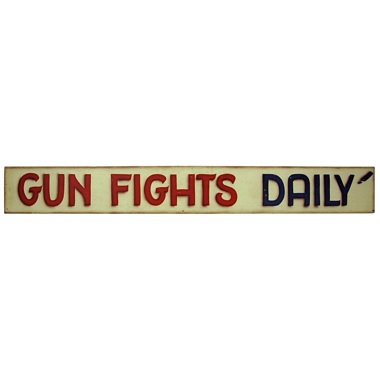 1940 "Gun Fights Daily"  Hand-Painted Amusement Sign