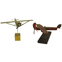 1940 Pair Folk Art Airplanes with Stands