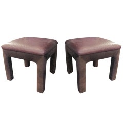 Pair of real ostrich and suede ottomans