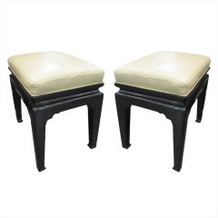 Asian style ostrich and lacquered ottomans