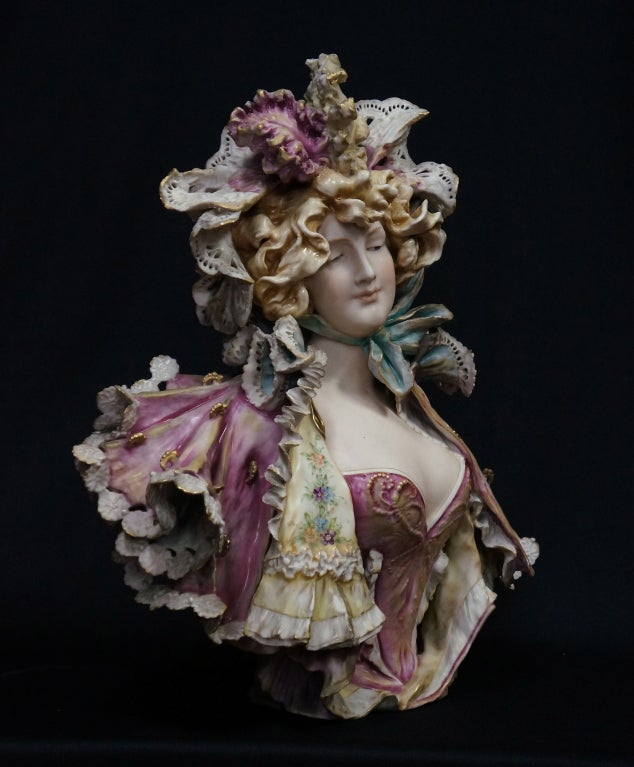 RSK Art Nouveau Amphora Bust of Beautiful Maiden in Fancy Cape For Sale 2