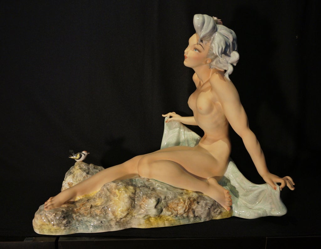 Italian Nude Bathing Beauty Ceramic Figurine by Tiziano Galli For Sale