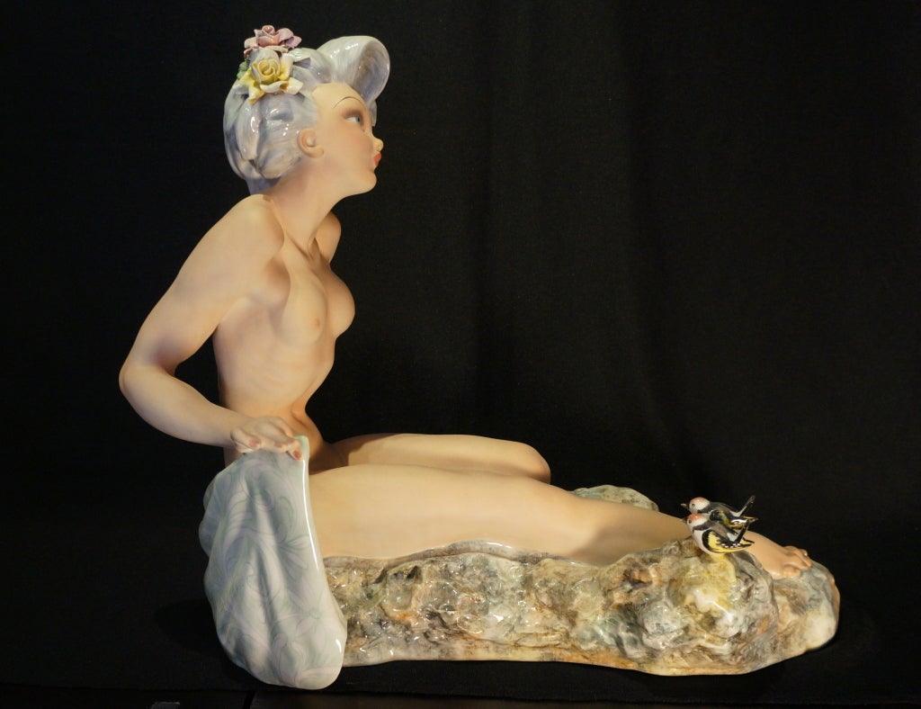 Nude Bathing Beauty Ceramic Figurine by Tiziano Galli For Sale 1