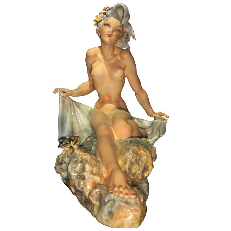 Nude Bathing Beauty Ceramic Figurine by Tiziano Galli For Sale