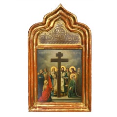 Hand Painted Russian Icon in Gold Gilt Frame