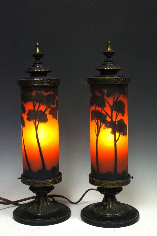 20th Century Pair Scenic Classique Boudoir Lamps For Sale