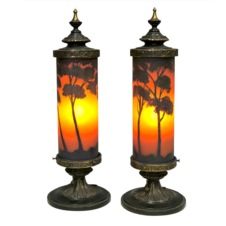 Pair Scenic Classique Boudoir Lamps For Sale