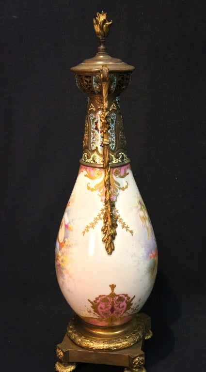 Sevres Porcelain & Champleve Enamel Urn