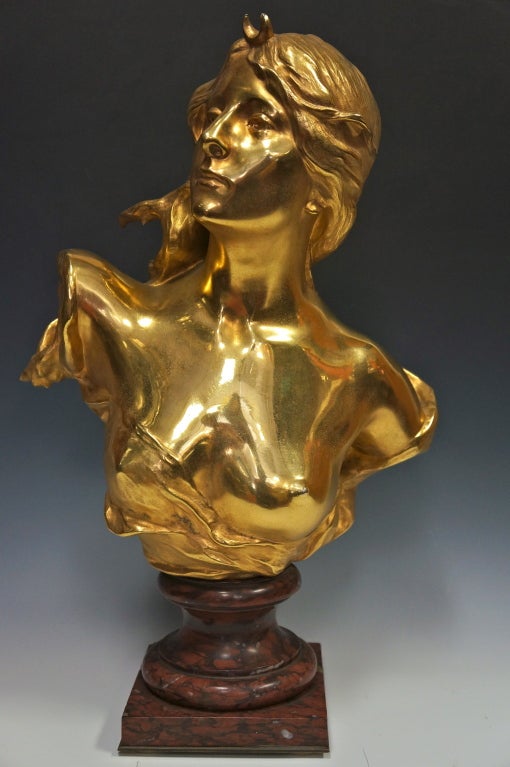 Dore' Bronze  Art Nouveau Bust of Diana by Paul Gasq