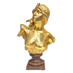 Antique Dore' Bronze  Art Nouveau Bust of Diana by Paul Gasq