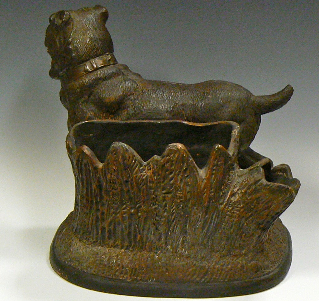 19th Century Antique Mastiff Bulldog w Glass Eyes Pottery Dog Cigar Holder