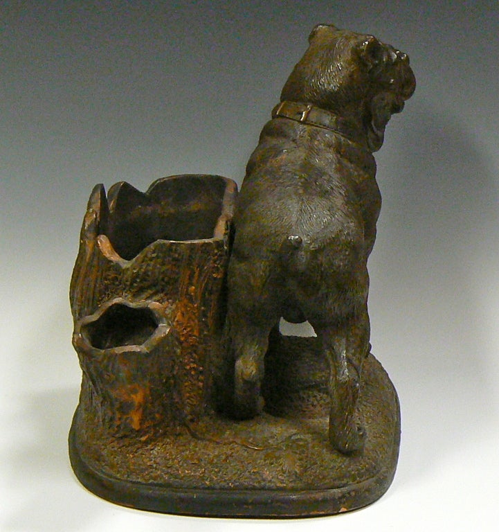 Terracotta Antique Mastiff Bulldog w Glass Eyes Pottery Dog Cigar Holder