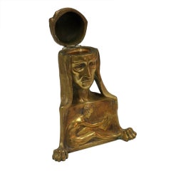 Art Nouveau Dore' Bronze Inkwell Maiden and Nude Scribe