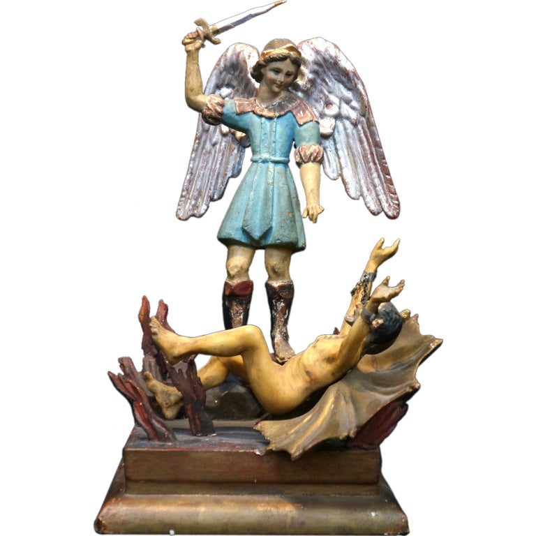 Antique Santos "Archangel Slaying the Devil" Figure For Sale