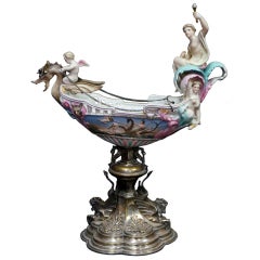 Hand Painted Figural Porcelain & Ornate Silverplate Centerpiece