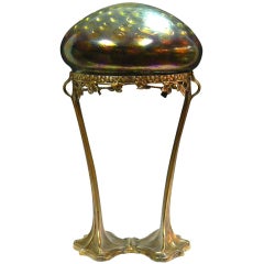 Art Nouveau Bronze, Iridescent Glass  Lamp, Hermann Eichberg