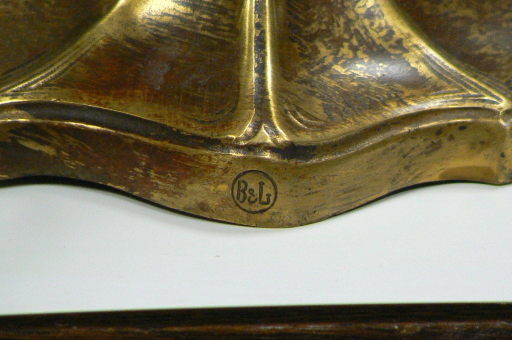 20th Century Art Nouveau Bronze, Iridescent Glass  Lamp, Hermann Eichberg For Sale