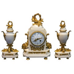 3 Piece French Louis XV Marble and Dore' Bronze Clock Set c.1890