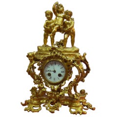 Antique Fine French  Dore
  Bronze Table Clock with Figures of Children