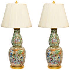 A 19th Century Large Pair Of Double Gourd Chinese Porcelain Lamps
